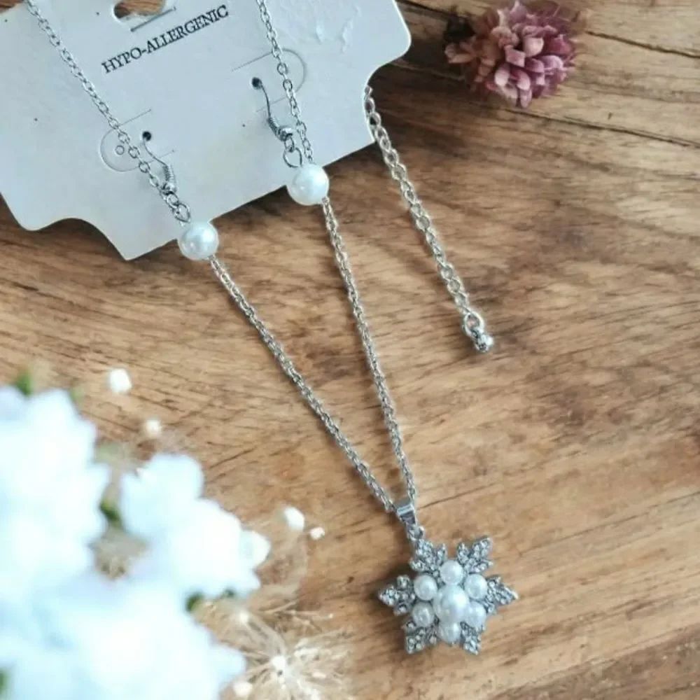 Elegant Silver Pearl Necklace and Earring Set Hypo-Allergenic